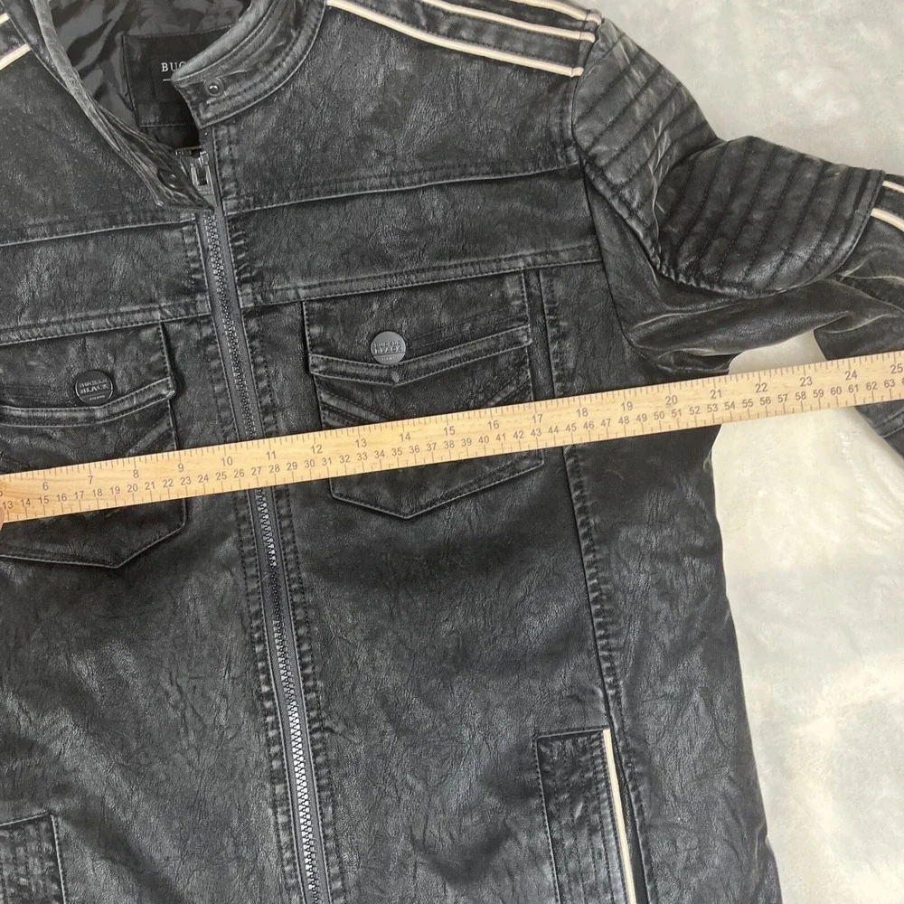 Buckle‎ Faux Suede Jacket Men's Small Black Distressed Zip Biker Piping Details